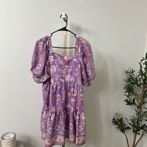 Purple Floral Dress with Puff Sleeves